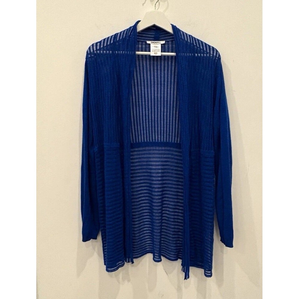 DKNYC Blue Sheer Open-Knit Long Sleeve Cardigan Sweater Ramie Viscose M-L